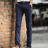 WIAOFELLAS  -  Size 28-38 Men Casual Pants Spring Autumn  Casual Cotton Slim  Straight  Long Business Chinos Slacks Black Blue