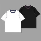 WIAOFELLAS  -  Men Cotton Tshirt Round Neck Contrast Collar Loose Fit Streetwear Summer Tee Shirt Breathable Soft Casual Comfort Mens Clothing