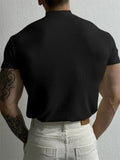 Wiaofellas  -  Spring Summer Elastic Comfortable Men's T-shirt Small High Collar Stripe Shirt Short Sleeve Fitness Tops Sports Casual T-shirt