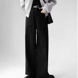 WIAOFELLAS  -  Korean Elegant Pants Fake Pocket Decoration Wide-leg Pants Autumn New American Style Design Sense Spliced Straight Suit Trousers