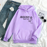 WIAOFELLAS  -  Loose Fit Long Sleeve Hoodie Sweatshirt AGUST-D WORLD TOUR Casual Unisex Winter New Arrival Comfortable Streetwear Style