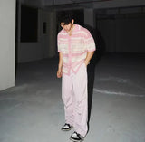 WIAOFELLAS  -  Summer New Fashion Casual Breathable Hollow Out Knitted Polo Shirts Men Striped Crochet Knitting Tops Vintage Mens Clothes