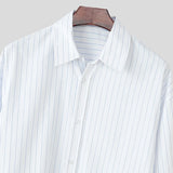 WIAOFELLAS  -  Men Striped Shirt Lapel Long Sleeve Loose Men Clothing Streetwear Korean Style Tops Fashion Leisure Male Shirts S-5XL