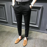 WIAOFELLAS  -  Fabulous Ninth Slim Fit Men's Suit Pants Formal Low Waist Straight Leg Korean Sle Casual Trousers with kets