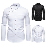 Wiaofellas  -  Men Long Sleeve Shirts Personality Slant Collar Mens Dress Shirt Casual Male Top Clothes Chemise Hemd Homme Shirt S55