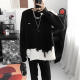 WIAOFELLAS  -  Korean Design Sense Irregular Sweater Men's American Retro Tassel Lazy Style Loose and Cool Men's Knitted Sweater Trend