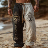 Wiaofellas  -  Fall Daily Casual Pants Mens Vintage Pattern Printing Loose Straight Pants Leisure Breathable Drawstring Men Trousers Plus Size