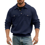 WIAOFELLAS  -  American Retro Spring and Autumn Sweatshirt Men's Fashionable Pocket Lapel Solid Color Versatile Work Motorcycle Top