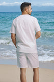 WIAOFELLAS  -  Men s Summer Clothes Solid Color Short sleeve Henley Shirt Elastic Waist Drawstring Pants 2 Pieces Loungewear Set