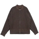 WIAOFELLAS  -  American Retro Contrasting Striped Twisted Zipper Cardigan Knit Sweater Jacket Men and Women Casual Versatile Tops