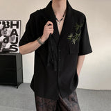 WIAOFELLAS  -  Niche Design Men's Shirts Lapel Single Breasted Bamboo Embroidery Contrast Color Ice Silk Loose Male Clothing New