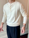 WIAOFELLAS  -  Fall Winter Daily Casual Mens Sweaters Trendy Solid Color Buttoned O Neck Knitted Henley Shirts Men Fashion Long Sleeve Jumpers