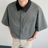 WIAOFELLAS  -  Niche Design Men's Shirts Turn-down Collar Contrast Color Pocket Short Sleeved Single Breasted Loose Male Clothing