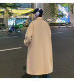 WIAOFELLAS  -  Korean Trend Men's Loose Casual Double-breasted Overcoat Autumn Winter Fashion New Long Sleeve Woolen Long Coat Cardigans Jacket