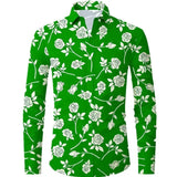 Wiaofellas  -  Men's Tropical Palm Print Long Sleeve Shirt Turn-Down Collar Slim Fit 4-Way Stretch Luxury Dress Shirt Casual Streetwear Tops