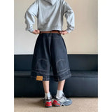 WIAOFELLAS  -  Hip Hop Retro Waist Inverted Design Men Denim Shorts Instagram Gothic Street Apparel Loose Straight Leg Pants Sports Pants