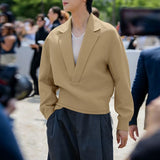 WIAOFELLAS  -  Men Hoodies Solid Color Lapel Long Sleeve Casual Male Sweatshirts Streetwear Loose Fashion Leisure Men Pullovers S-5XL