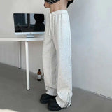WIAOFELLAS  -  Drawstring Men Sweatpannts American Style Solid Color Elastic Waist Bottom Zipper Patchwork Straight Male Trousers