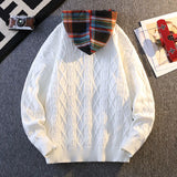 WIAOFELLAS  -  Korean Casual Checkered Hooded Sweater Holiday Style Fake Two-piece Jacket for Men New Autumn and Winter Cardigan for Teenagers