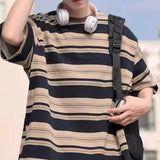 Wiaofellas  -  Fashion Loose Men's Pullover Male Striped Printed Oversize Shirts Men Clothing New Summer Crew Neck Short Sleeve Tees Top