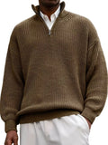 Wiaofellas  -  Autumn Winter Men Zipper Polos Collar Sweater Solid Sweatshirts Pullover Men's Knitted Loose Tees Shirt Oversized Tops S-5XL