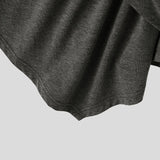 Wiaofellas  -  Men's Irregular T Shirt Solid Color Short Sleeve Button Male Tee Tops Summer Streetwear Knitted Fashion Men Clothes