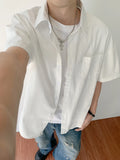 Wiaofellas  -  Summer Thin Pure Cotton Short Sleeve Casual Loose Shirt for Men Youth Trendy Brand Japanese Hong Kong Style Loose Shirt