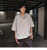 WIAOFELLAS  -  Fashion Men's Solid Color Button American Style T-shirt Trendy Stand Colar Short Sleeves Casual Top Male 2025 Summer