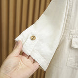 Wiaofellas  -  Stylish Mens Cotton Linen Shirts Short Sleeve Buttoned Lapel Pockets Cargo Shirt For Men Summer Vintage French Linen Shirt Male