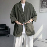 WIAOFELLAS  -  Niche Design Men's Shirts V-neck Solid Color Button Desig Ice Silk Big Pocket Casual Male Tops Summer Menswear