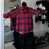 WIAOFELLAS  -  7XL Streetwear Hip Hop Plaid Woolen Unisex Hooded Shirt Autumn Winter Thick Long Sleeve Loose Men Shirts Plus Size Mens Clothing