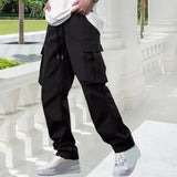 WIAOFELLAS  -  Casual Cargo Pants with Dstring And kets Workwear Sle Loose Fit High Waist Men's  Color Utili Trousers