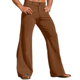 Wiaofellas  -  Men's Striped Corduroy Wide Leg Flared Pants Casual Loose Fit Button Elastic Waist Lightweight Breathable Retro Trousers S-3XL