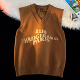 WIAOFELLAS  -  Alphabet Solid Pattern Men's V-Neck Sweater Daily Versatile Sleeveless Knit Sweater Fashion Simple Jacquard Design Sweater Vest