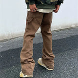 Wiaofellas  -  Kanye Graffiti Ink Painted Flared Jeans Cargo Y2K Pants Men Clothing Brown Straight Hip Hop Long Trousers Pantalones Hombre