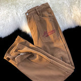 WIAOFELLAS  -  Spring American Cargo Pants Men Vintage Loose Skinny Straight Brown Jeans High Street Hems Zippered Denim Trousers