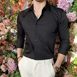 WIAOFELLAS  -  High End Strap Design Solid Color Shirts for Men Fashion Gentleman Long Sleeve Men Dress Shirt Luxury Lapel Chemise Social Homme