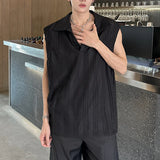 WIAOFELLAS  -  New Summer Men's Tank Tops Turn-down Collar Solid Color Sleeveless Casual Menswear Pullover Male Vests Korean Style