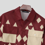 WIAOFELLAS  -  Men Shirt Printing Patchwork Lapel Short Sleeve Loose Men Clothing Streetwear Summer 2026 Korean Style Fashion Male Tops