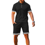 WIAOFELLAS  -  Fashionable Men's Short Sleeve Suit Button Polo Shirt Top Shorts Sports Casual Loose Versatile Two-piece Trendy Set