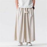 WIAOFELLAS  -  Summer Chinese Style Wide Leg Pants Men Loose Joggers Trousers Male Linen Straight Elastic Waist Hip Hop Full Length Pants