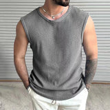 WIAOFELLAS  -  Men Summer Sleeveless O-Neck Knit Tank Top Pullover Tee Male Clothing Casual Short Sleeve Fashion Solid Breathable Vest For Male