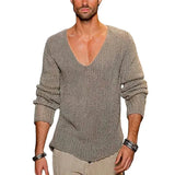 Wiaofellas  -  European and American Men's Long Sleeved V-neck Loose Oversized Men's Fashion Casual Solid Color Sweater