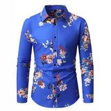 Wiaofellas  -  Men's Tropical Palm Print Long Sleeve Shirt Turn-Down Collar Slim Fit 4-Way Stretch Luxury Dress Shirt Casual Streetwear Tops