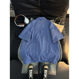 Wiaofellas  -  Summer Blue Plaid Short Sleeve Casual Shirt Men's Street Style Lazy Cool American Drawstring Half Sleeve Top Loose Fit Youth