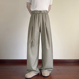 WIAOFELLAS  -  Vintage Striped Textured Lace-up Trousers Men Streetwear Fashion Loose Straight Pants Mens Spring Trendy Pleated Draped Bottoms