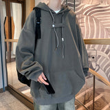 WIAOFELLAS  -  With Hat Hoodies Men Loose Chic Solid Drawstring Hooded Hoodie Simple All-match Spring Fashion Leisure Kangaroo Pocket Harajuku