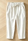 Wiaofellas  -  Men Japanese Chinese Style Linen Cropped Pants Summer Thin Loose Elastic Drawstring Waist Casual Trousers Plus Size M-5XL
