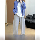WIAOFELLAS  -  American Sle Wide Leg Straight Cut High Waist Trousers Cleanfit Sports Casual Long Pants for Men Autumn Season