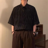 WIAOFELLAS  -  Fashion Men's Irregular Print Turn Down Collar Loose Shirt Trendy Short Sleeves Single-breasted Top Male 2025 Summer